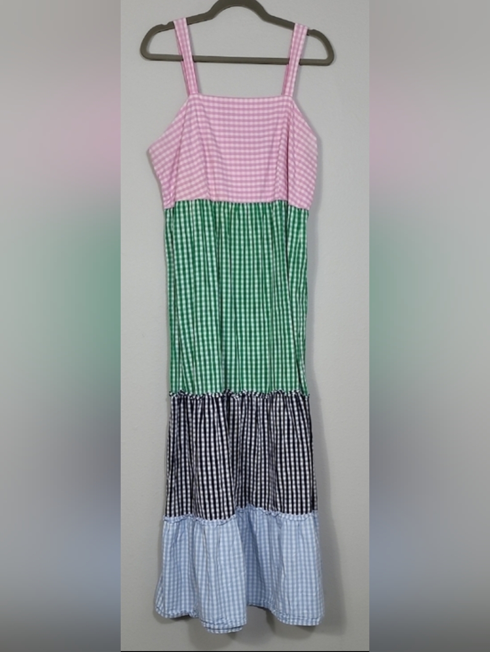 Crown & Ivy Tiered Gingham Maxi Dress Size XL Colorblock Cottagecore Cotton - Picture 2 of 12
